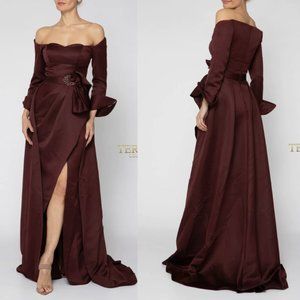 Terani Couture Burgundy Long Sleeve Dress